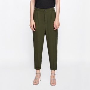 Zara Olive Green Dress Business Elastic Waist Pants